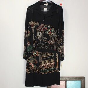 Vintage nwt 2 piece Paris themed black sheer shirt skirt set women’s medium